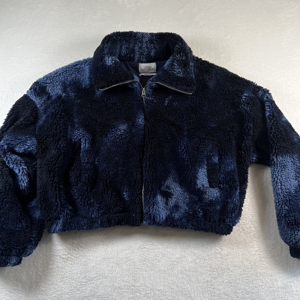 Urban Outfitters Jacket Womens Small Blue Fleece Bomber Full Zip Cropped Sherpa